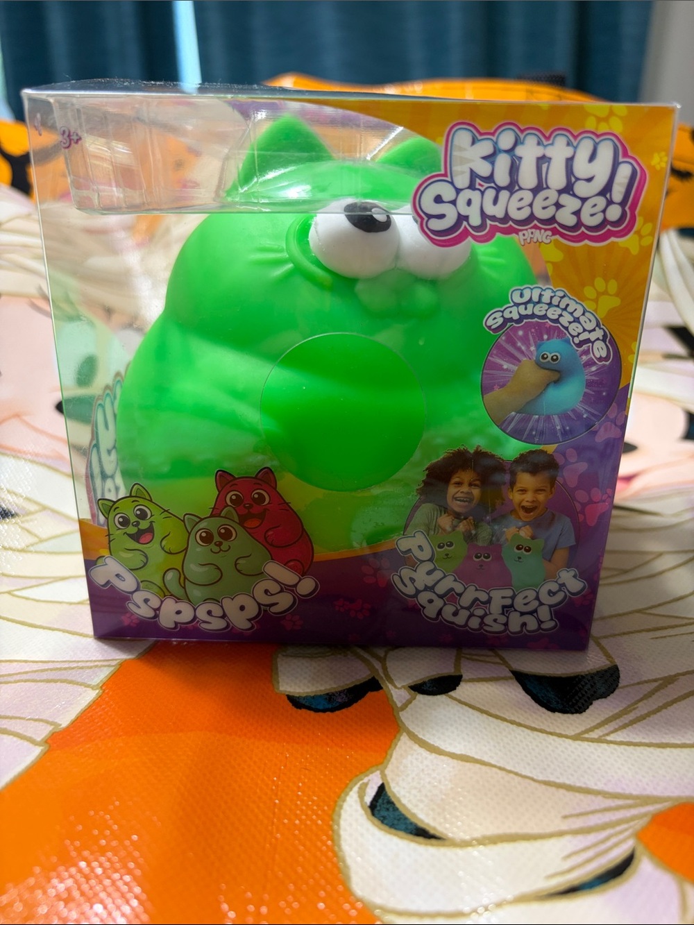 Squeeze Kitty Squeeze! Bright Green Squishy Cat Toy